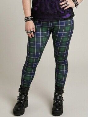 Poprageous Green Tartan Plaid Punk Rock Grunge Goth Alternative Leggings SizeXL